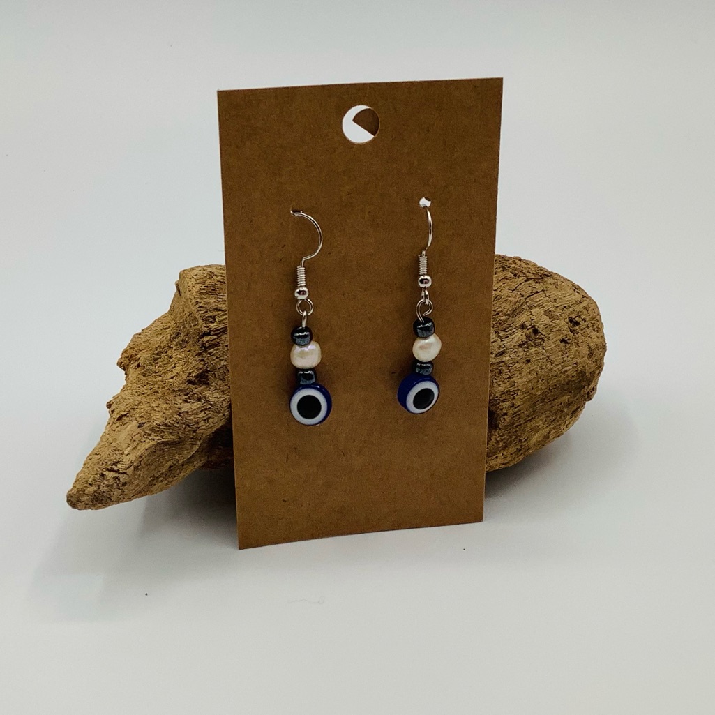 New Evil Eye Earrings Pearl Blue White Black Silver Tone Trend